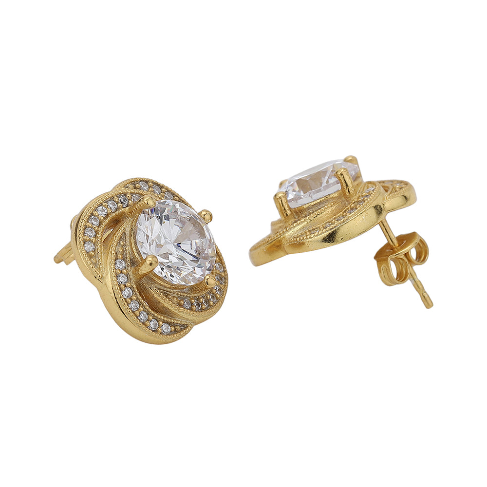 Women'S Gold Western Brass Cubic Zirconia Post And Back Gold-Polished Single Contemporary Studs Earrings - Wahe Jewels - Swadesiicart