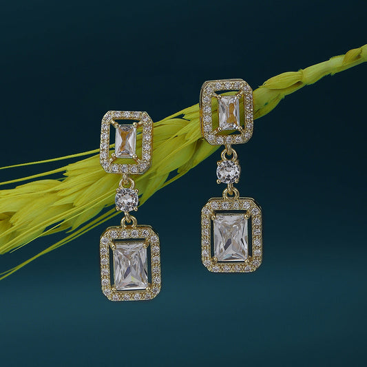 Gold-Polished White Pearl Cz Circular Drop Earring For Women - Wahe Jewels - Swadesiicart