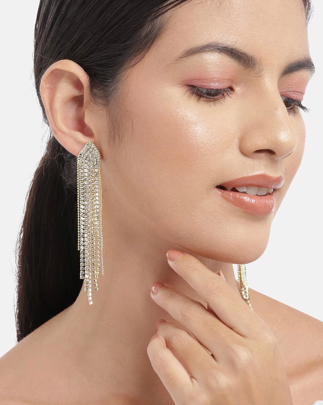 Gold-Polished With Cz Half Hoop Earring - Wahe Jewels - Swadesiicart