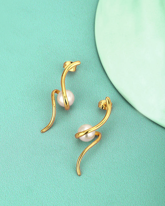 Gold-Polished With Cz Contemporary Stud Earring - Wahe Jewels - Swadesiicart