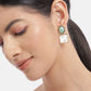 Premium Jewellery - Silver Toned Cz Studded Rhodium - Plated Square Handcrafted Drop Earrings - Wahe Jewels - Swadesiicart