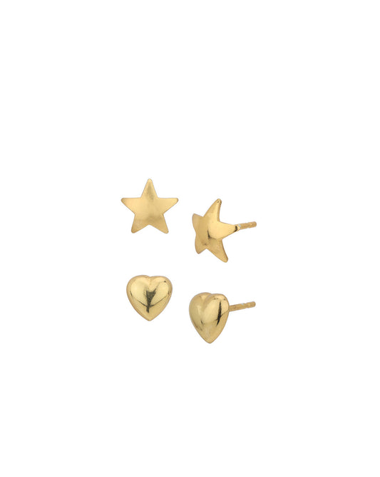 Set Of 2 - Gold-Polished Star And Heart Stud Earring For Women - Wahe Jewels - Swadesiicart