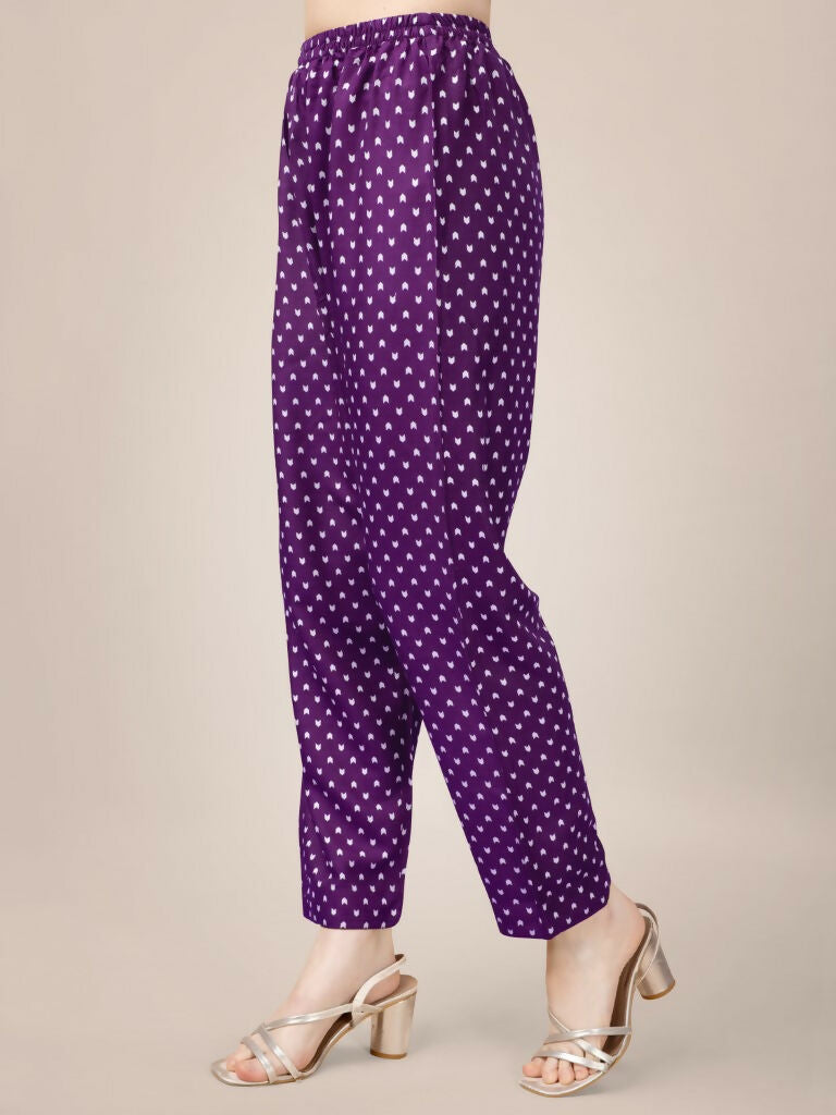 Jyoti Fashion Women's Purple Rayon Print with Embroidery & Fancy Lace Work Kurta with Trouser & Dupatta | Swadesiicart