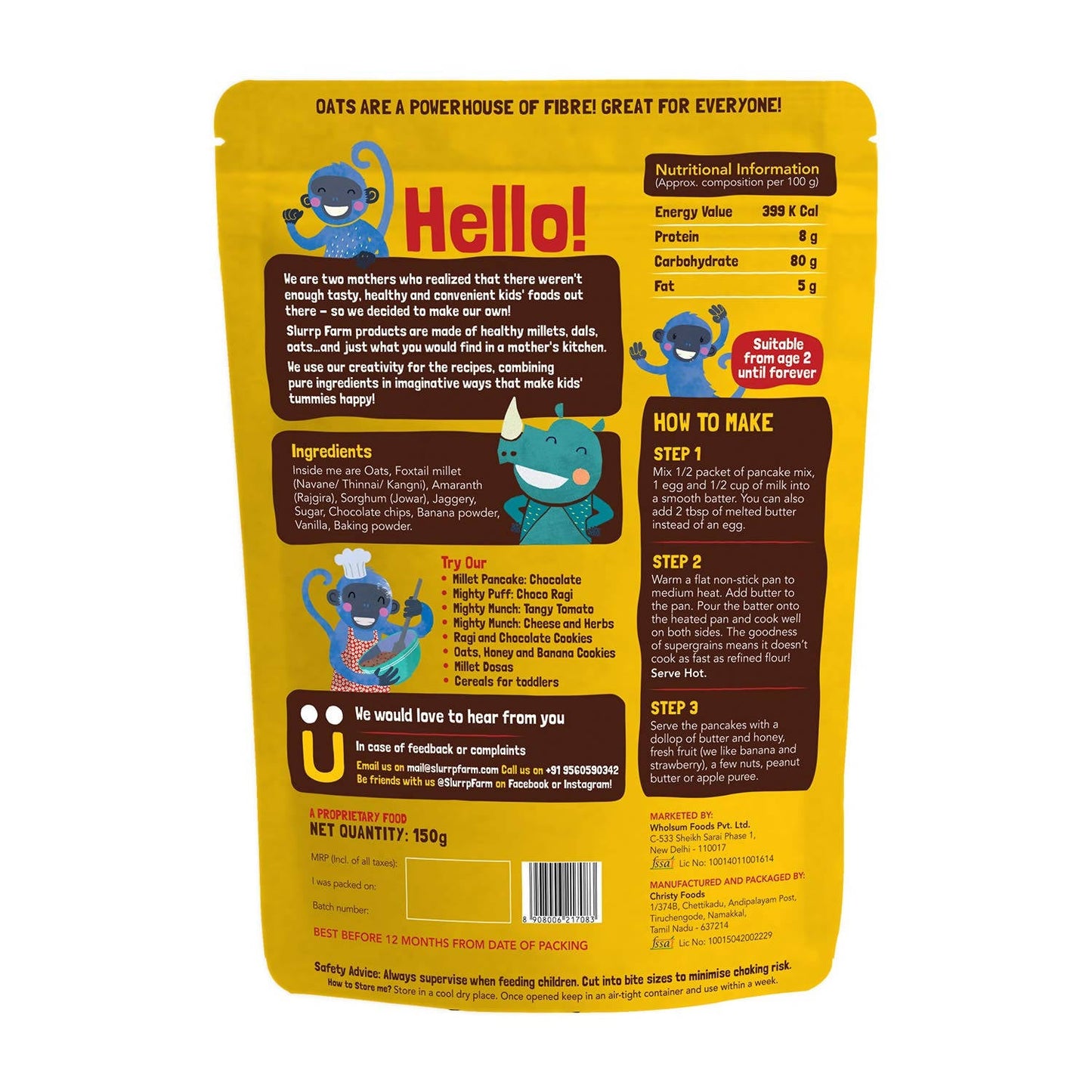 Slurrp Farm Banana Choco-Chip Millet Pancake Mix - Swadesiicart