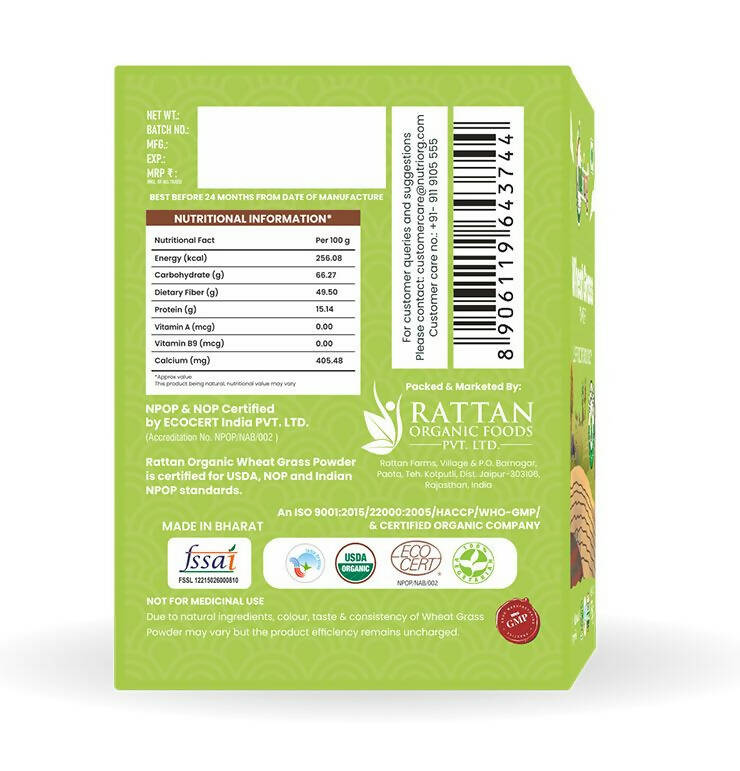 Nutriorg Certified Organic Wheatgrass Powder - Swadesiicart