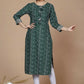 Miravan Women's Rayon Bandhani Print Straight Kurta Green - Swadesiicart