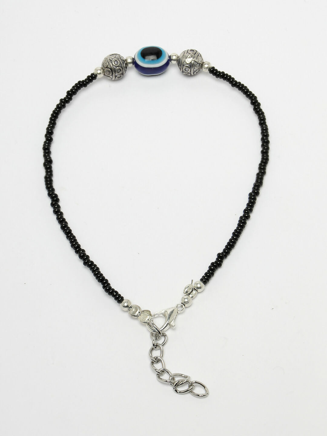 NVR Women Set of 2 Brass-Plated Stone-Studded & Evil Eye Beaded Anklet | Swadesiicart