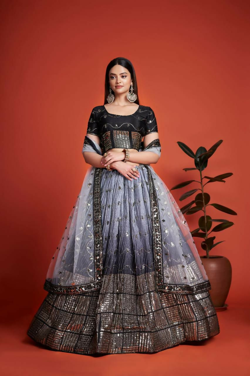 Jyoti Fashion Women's Black Heavy Chinon Sequins Embroidered Designer Lehenga Choli Set | Swadesiicart