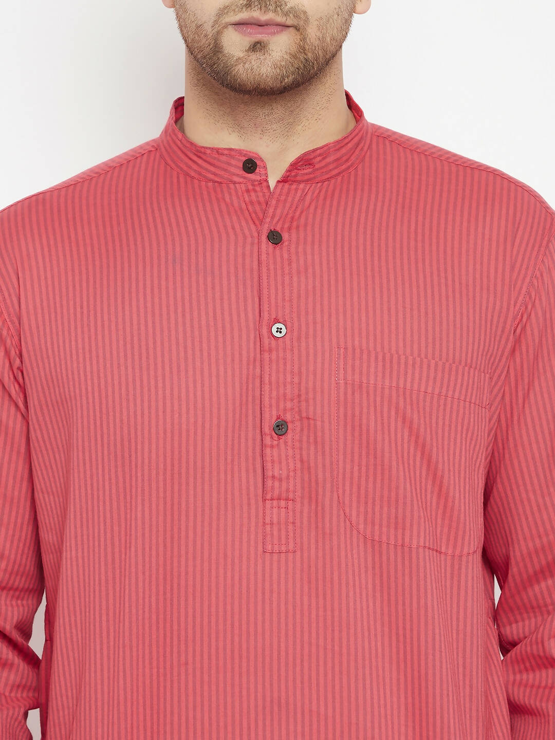 Even Apparels Rust Pure Cotton Long Men's Kurta With Band Collar | Swadesiicart
