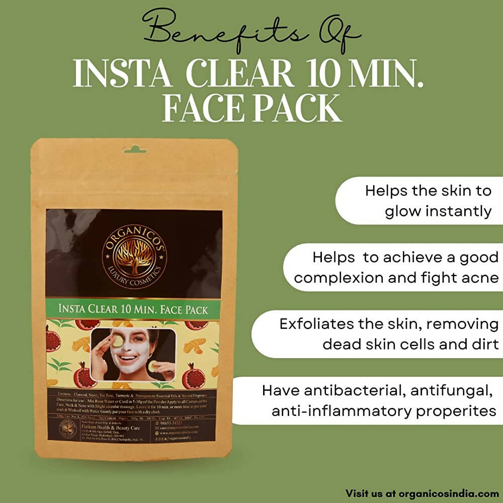 Organicos Insta Clear 10 Min Face Pack - Swadesiicart