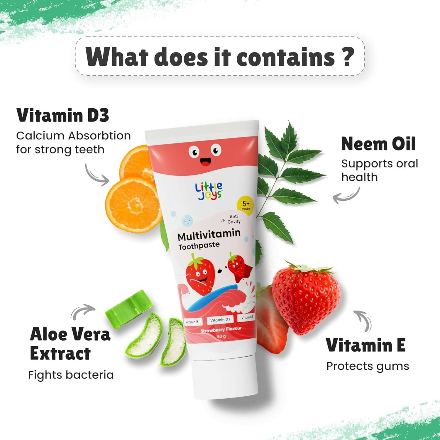 Little Joys Multivitamin Toothpaste for 5+ Years Kids, Strawberry Flavor, Fights Germs & Cavity - Swadesiicart