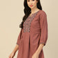 Brown Chinon Floral Embroidered Top - Zeny