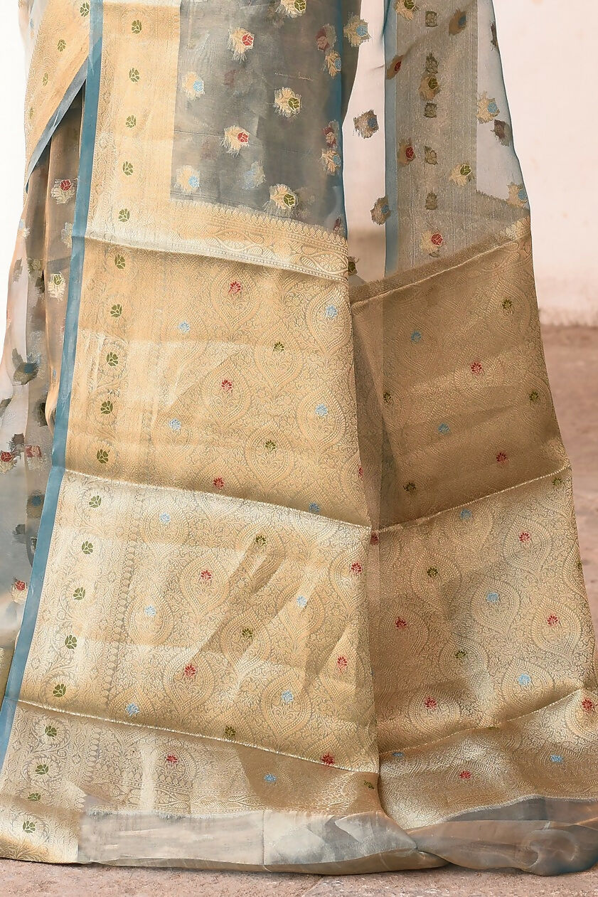 Joban Fashion Grey Pure Banarasi Tissue Saree | Swadesiicart