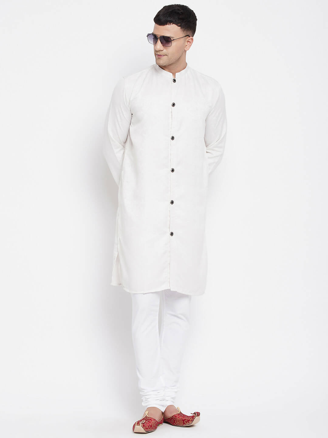 Even Apparels White Rayon Men's Sherwani Kurta With Open Front | Swadesiicart