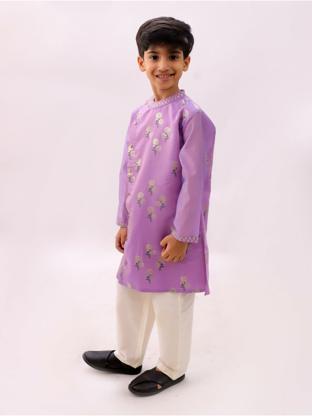 Lil Drama Mishti Purple Kurta Pyjama Set For Boys | Swadesiicart