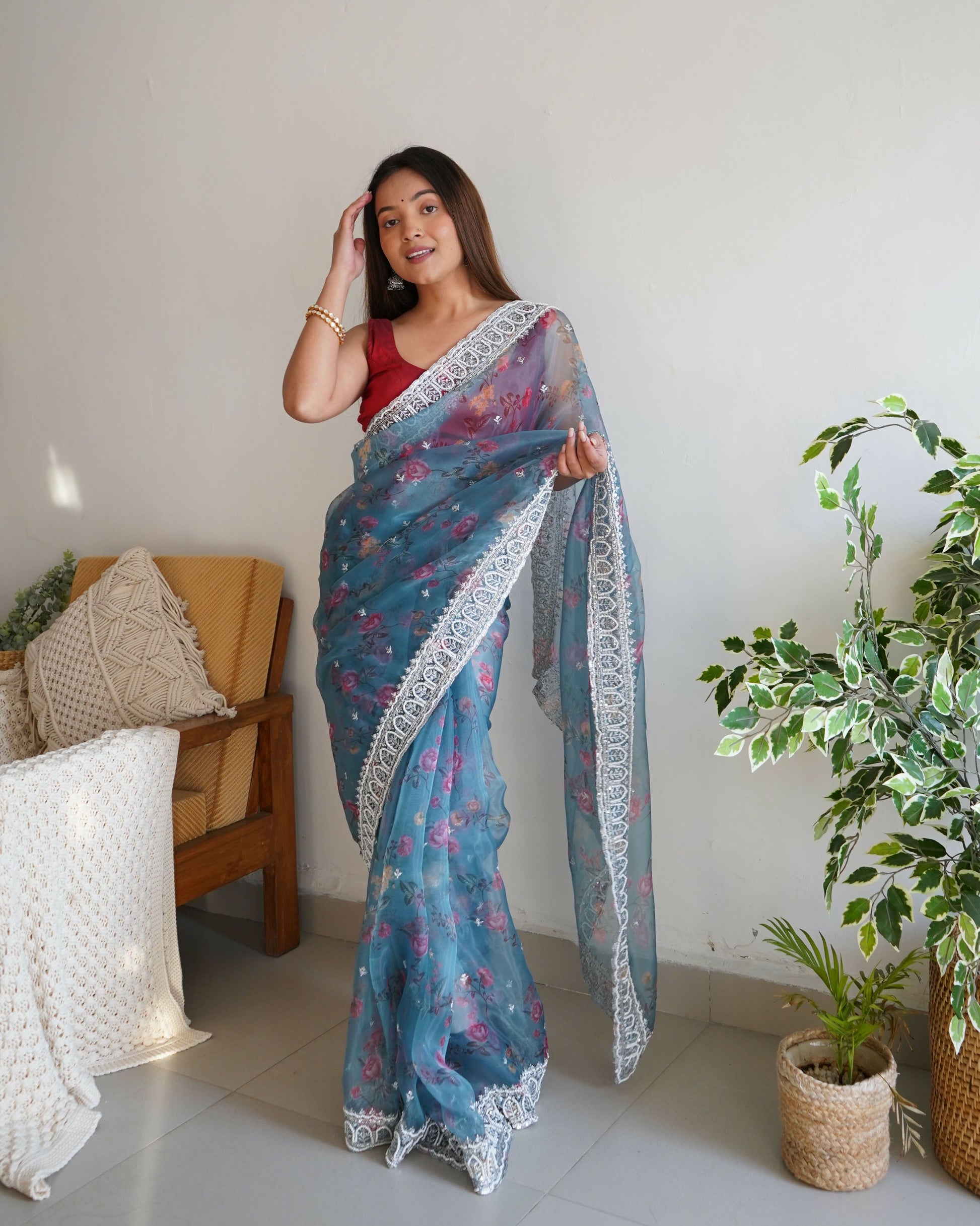 Vamsee Rashmika 2.0 Pink Georgette Silk Saree - Swadesiicart