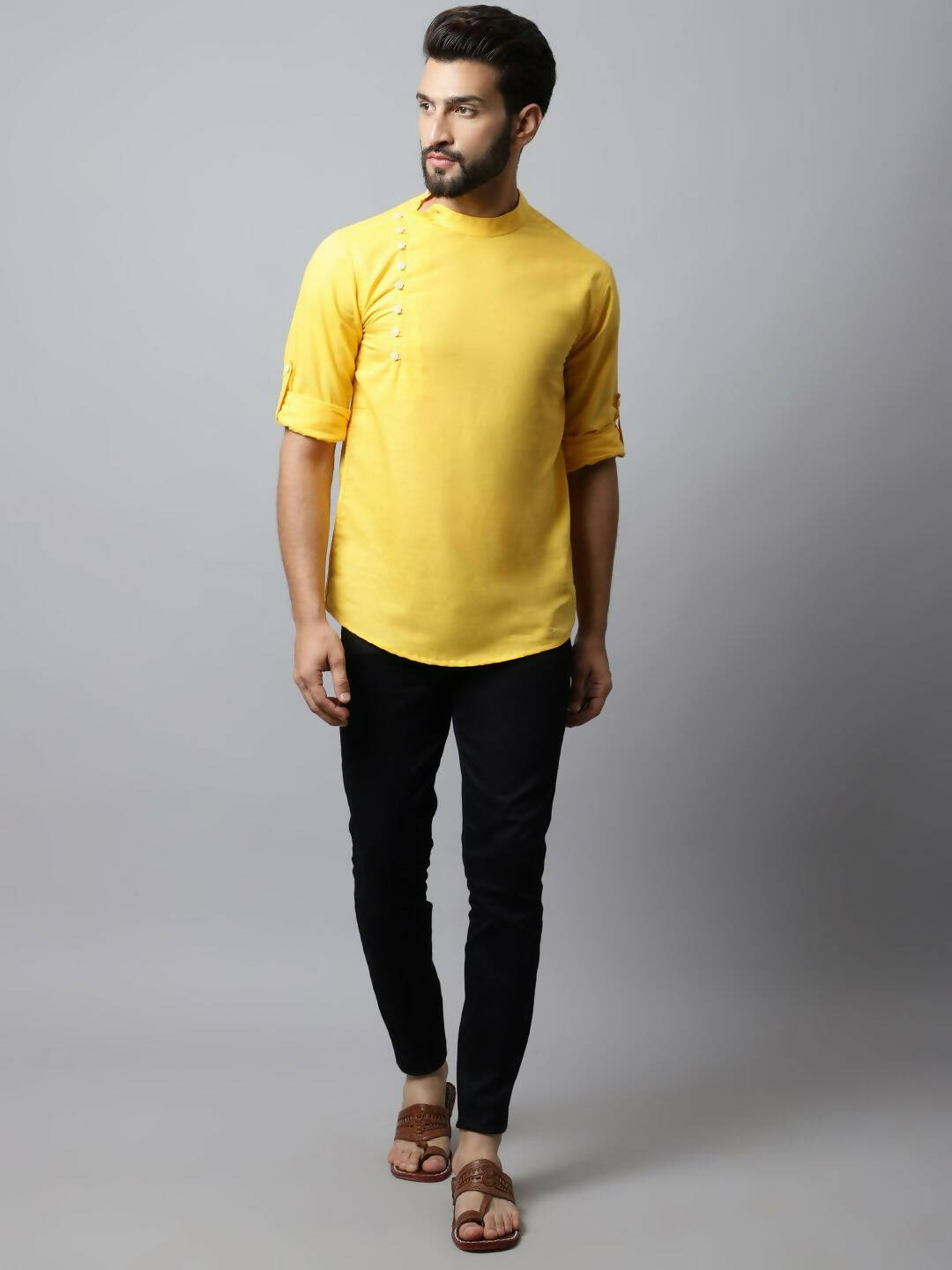 Even Apparels Yellow Color Pure Cotton Men's Kurta With Side Placket (MMS759) | Swadesiicart