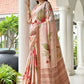 Vishnu Weaves Women's Coffee Satin Silk Printed Saree with Blouse - Swadesiicart
