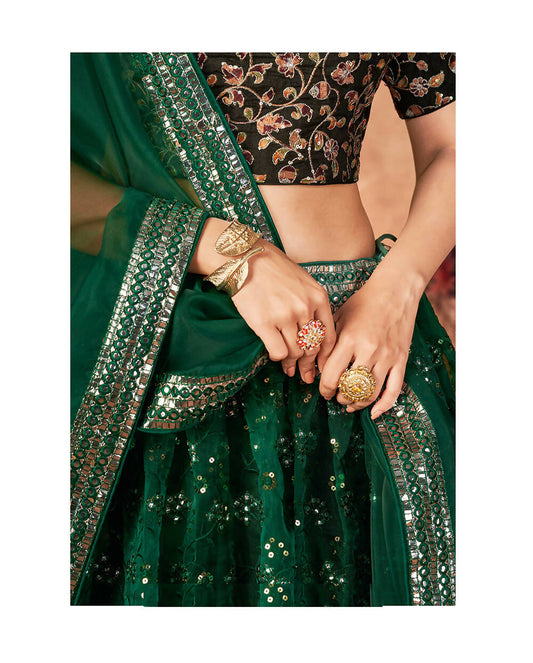 Wedding Designer Green Organzalehengha Choli - Anbazaar | Swadesiicart