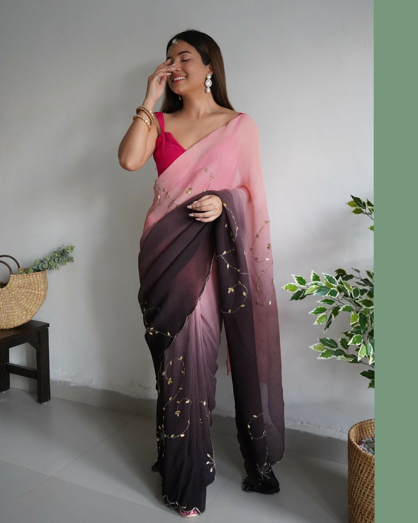 Vamsee Antara Brown Georgette Saree - Swadesiicart