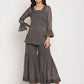 Ahalyaa Women Charcoal Grey Poly Chiffon Angrakha Kurta with Inner & Sharara | Swadesiicart