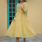 Juniper Women's Yellow Cotton Dobby Embroidered Flared Dress | Swadesiicart