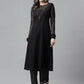 FIORRA Women's Black Poly Crepe A-Line Kurta Set - Swadesiicart