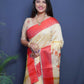 Jyoti Fashion Women's Red Linen Silk Digital Print with Jacquard Woven Border Saree with Blouse | Swadesiicart