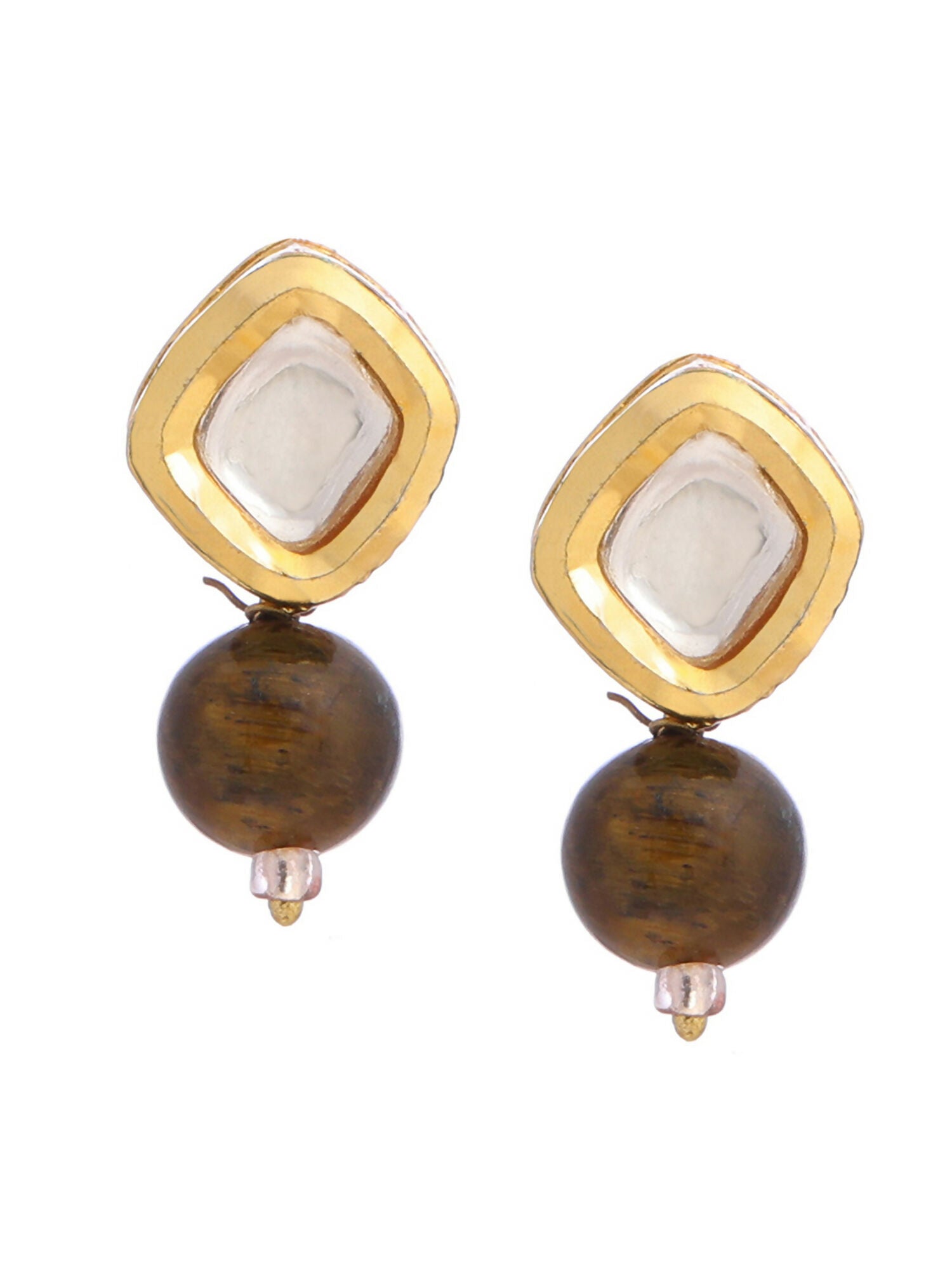 Ruby Raang Brown Tiger Eye Stone Kundan Studs | Swadesiicart