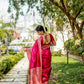 Vishnu Weaves Women's Pink Handloom Raw Silk Woven Border Saree with Unstitched Blouse - Swadesiicart
