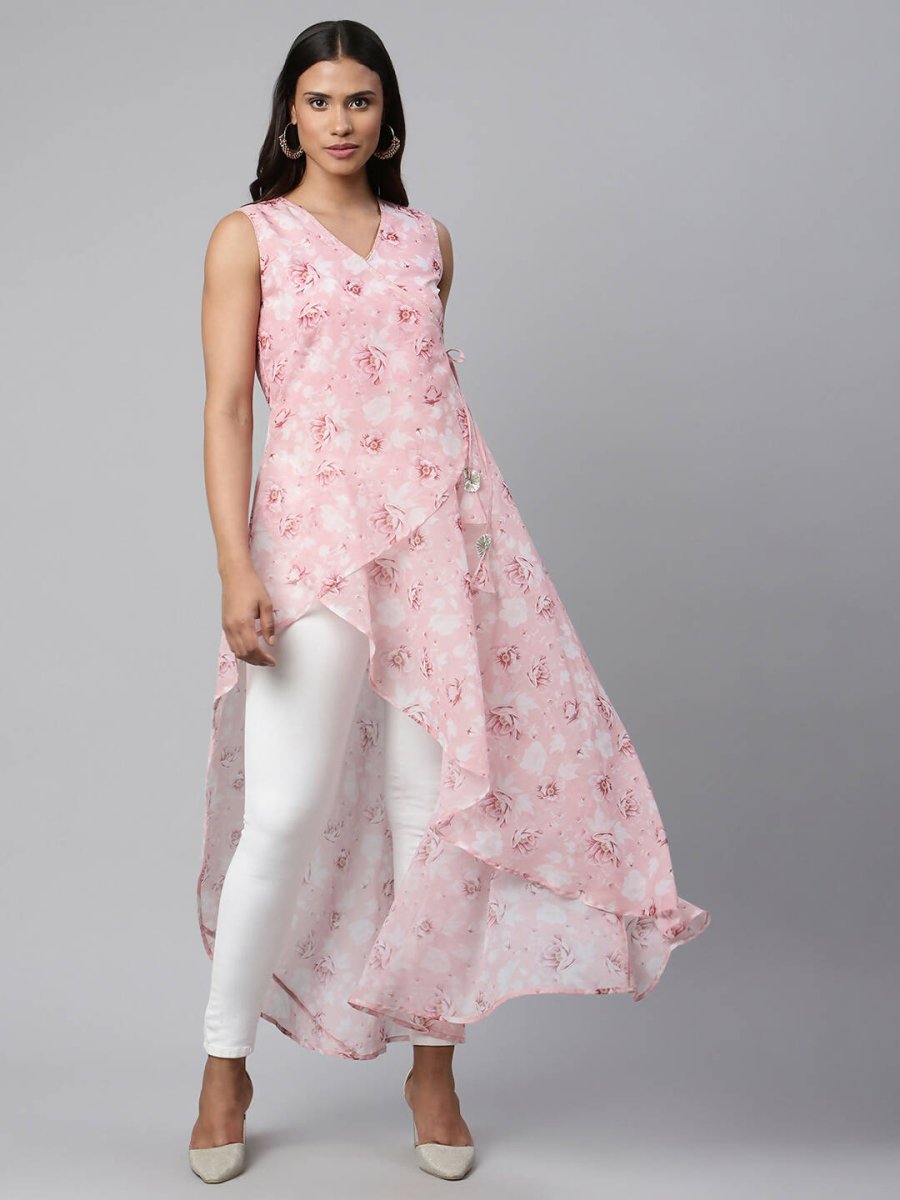 Ahalyaa Women Pink Organza Digital Printed Dress | Swadesiicart