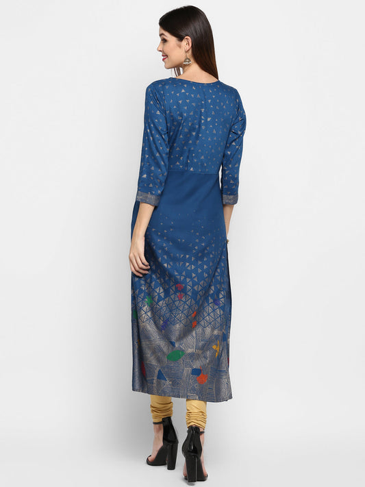 NOZ2TOZ Women's Dark Aqua Color Rayon Straight Kurta Only - Swadesiicart
