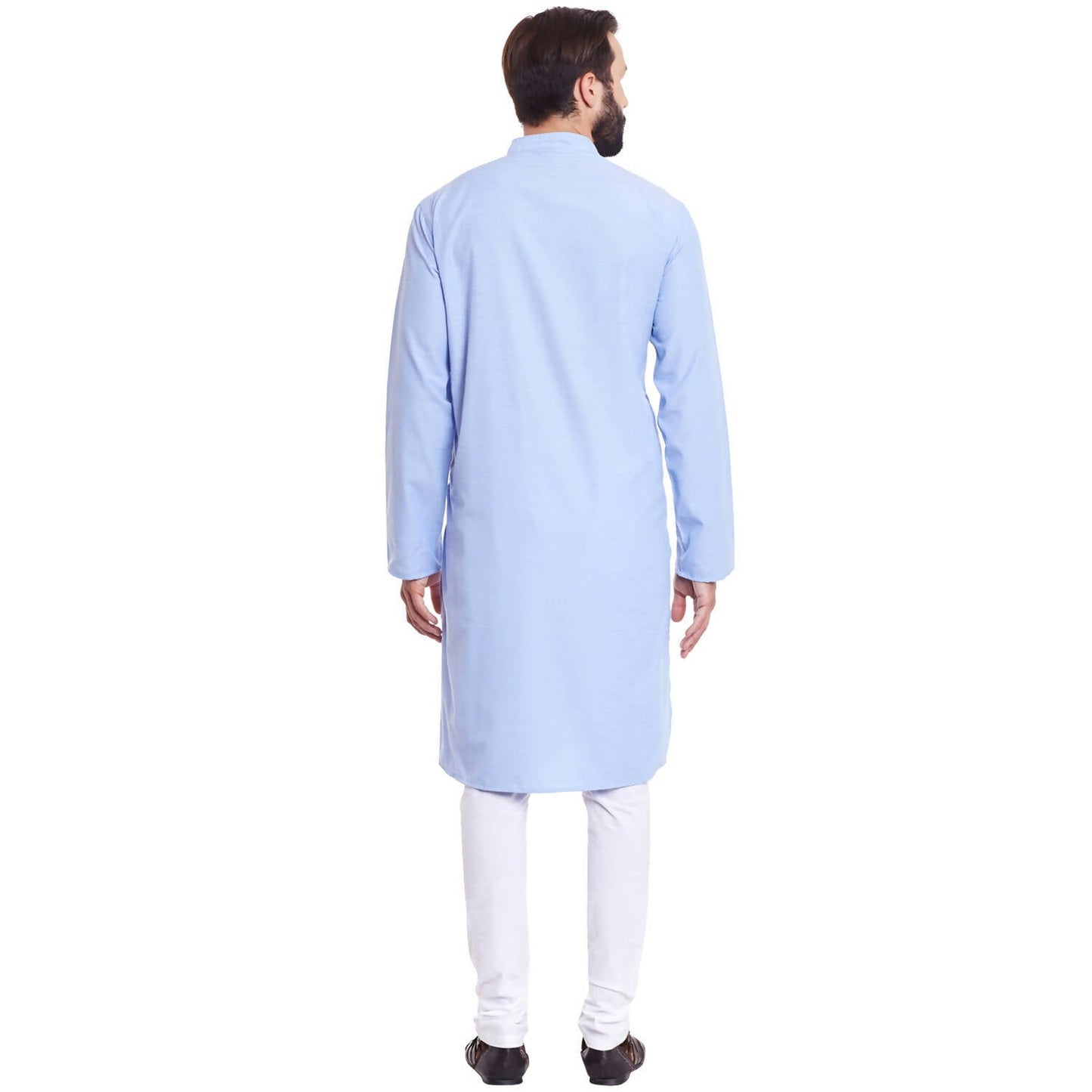 Even Apparels Blue Color Pure Cotton Men's Kurta With Band Collar | Swadesiicart
