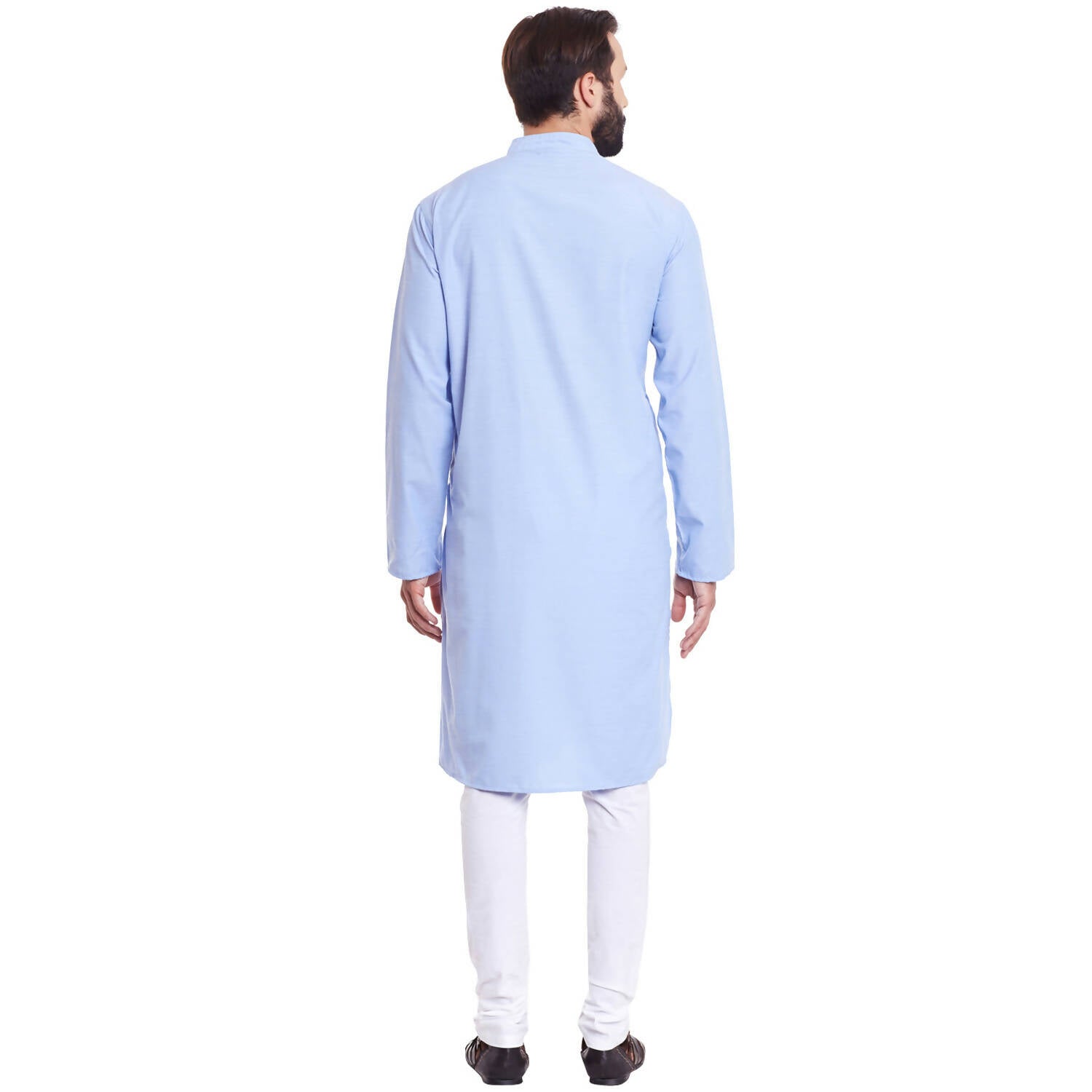 Even Apparels Blue Color Pure Cotton Men's Kurta With Band Collar | Swadesiicart