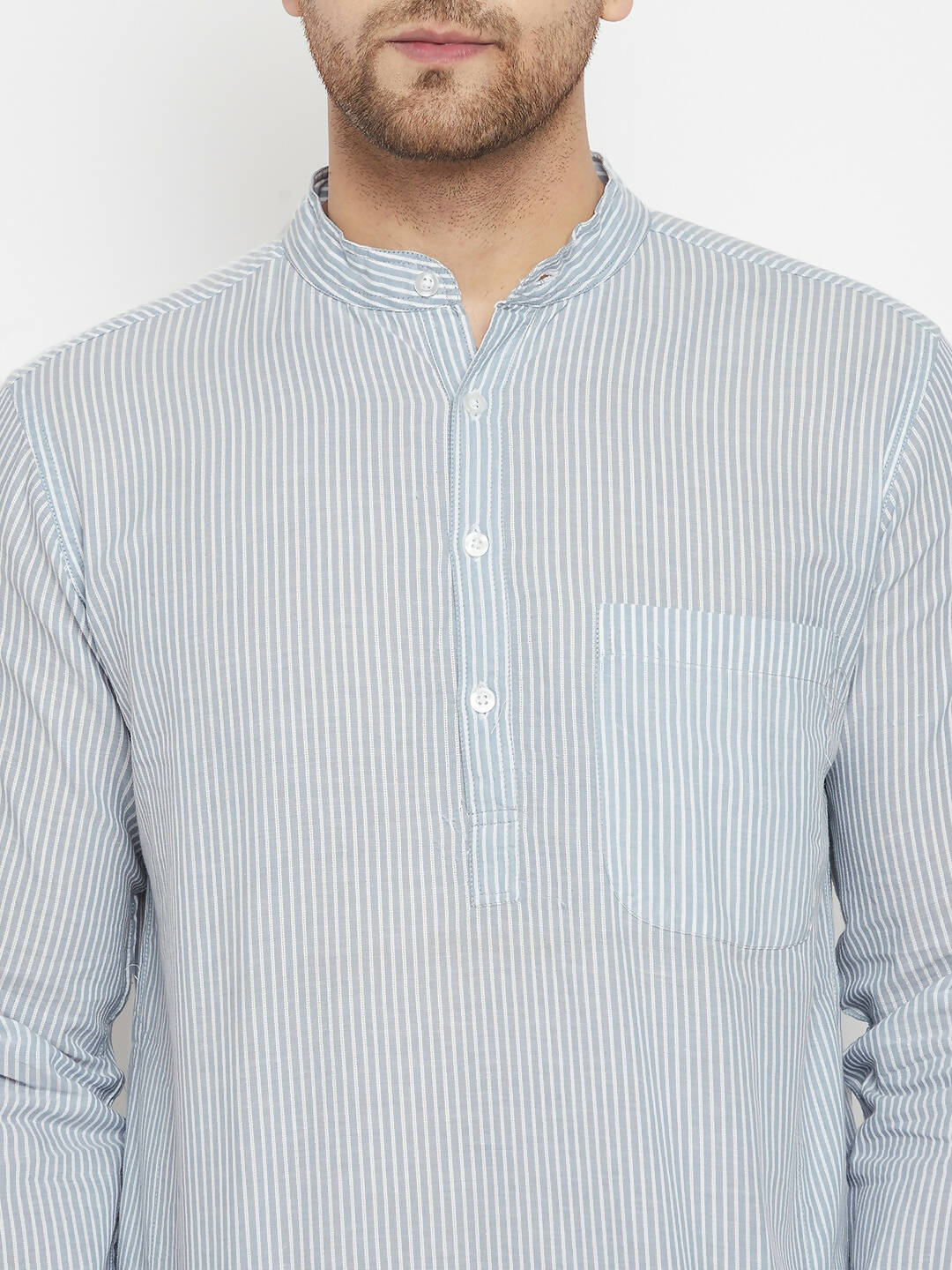 Even Apparels Grey Pure Cotton Men's Long Kurta With Band Collar | Swadesiicart