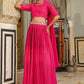 Janasya Pink Georgette Foil Print Lehenga Choli Dupatta | Swadesiicart