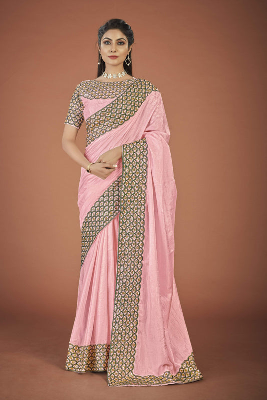 Vamsee Lata Pink Organza Saree - Swadesiicart