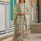 Juniper Women's Lime Green Cambric Floral Placement Printed Straight Fit Kurta Sets | Swadesiicart