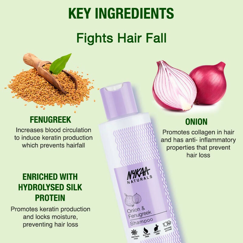 Nykaa Naturals Anti-Hair Fall Shampoo With Onion, Fenugreek - Swadesiicart