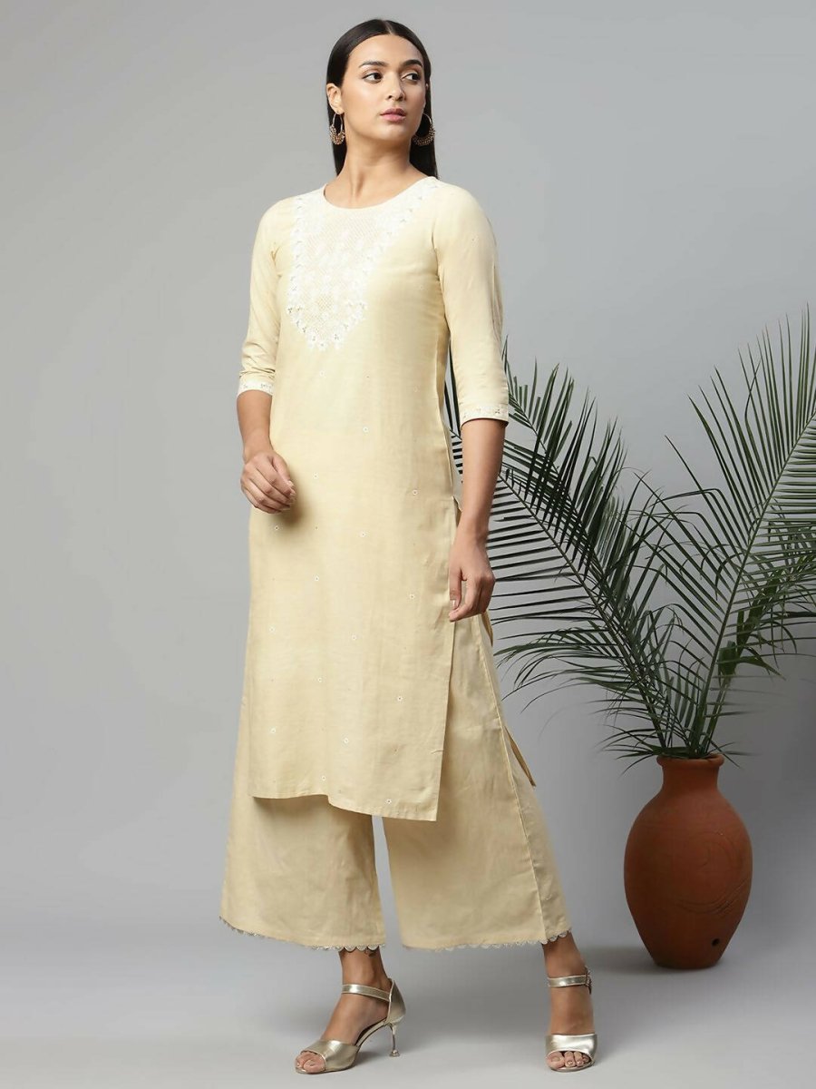 Ahalyaa Womens Chiku Pure Cotton Printed Kurta Palazzo Set | Swadesiicart