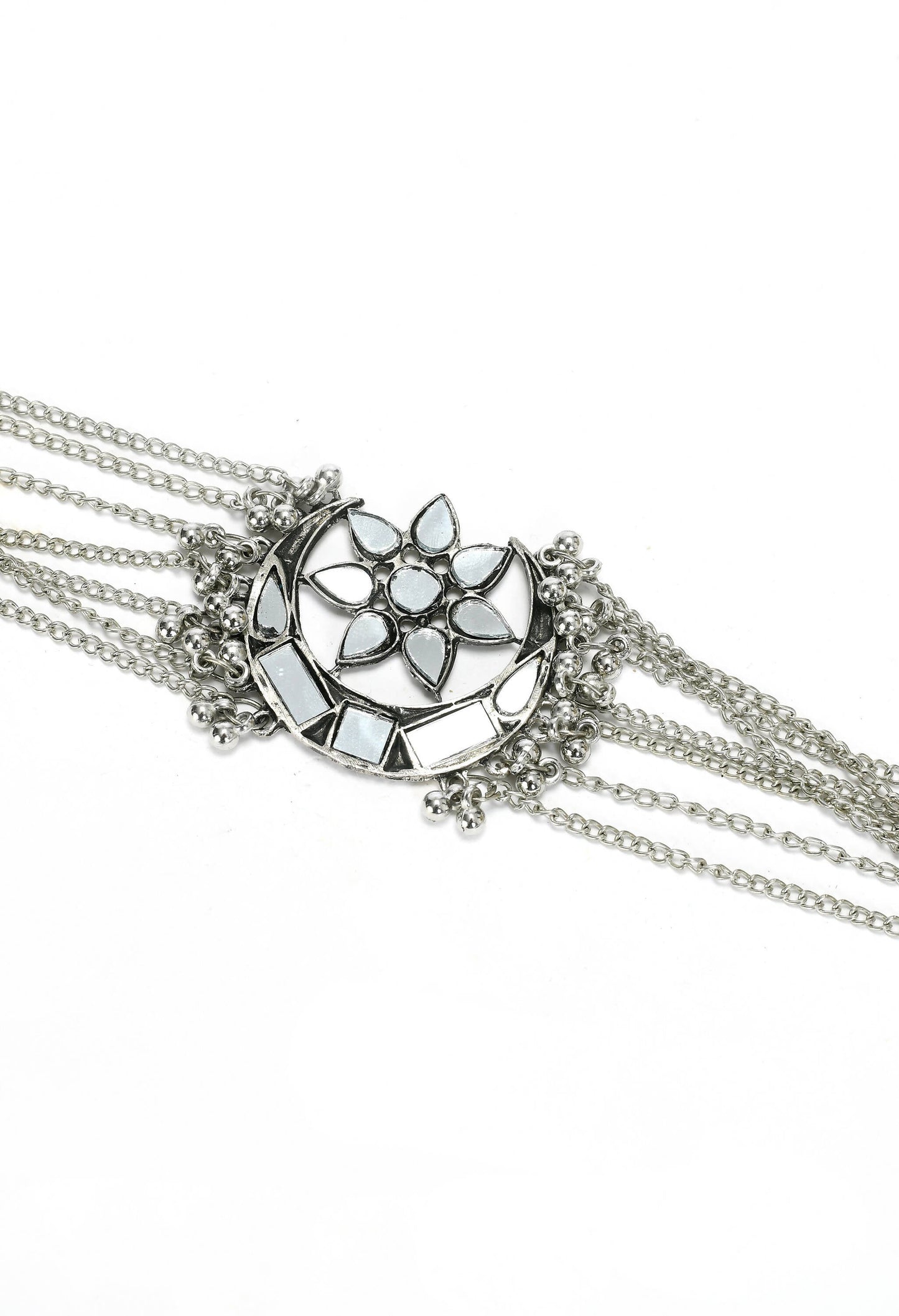 Mominos Fashion Johar Kamal Silver-Plated Brass Finish Mirror Work Choker For Women | Swadesiicart