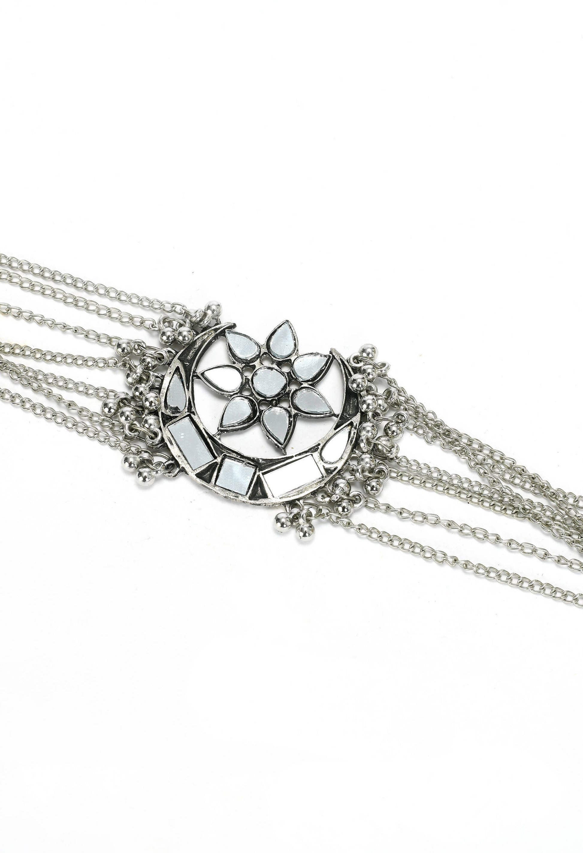 Mominos Fashion Johar Kamal Silver-Plated Brass Finish Mirror Work Choker For Women | Swadesiicart