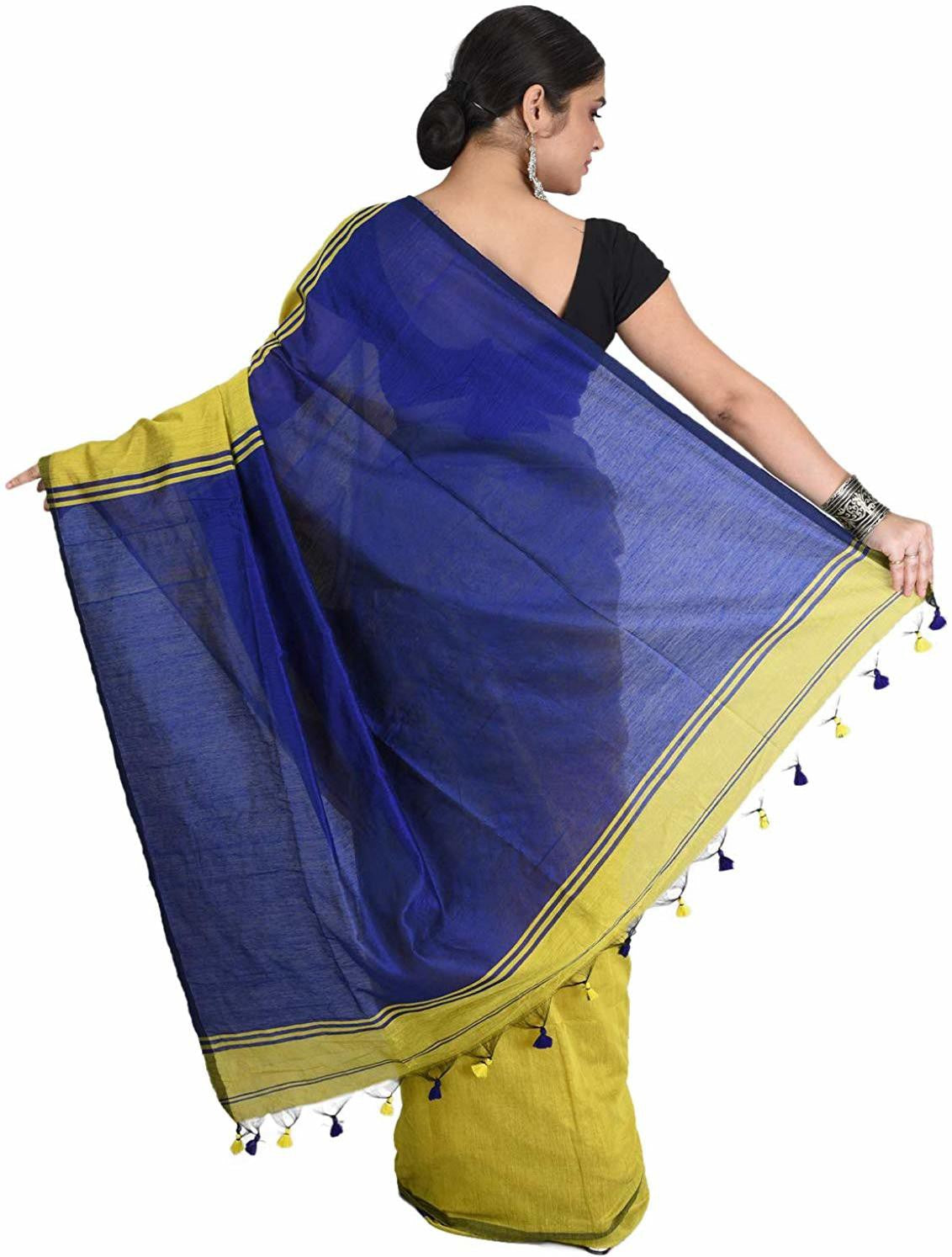 Desh Bidesh Women's Bengal Khadi Ghicha Handloom Cotton Silk Saree With Blouse Piece | Swadesiicart