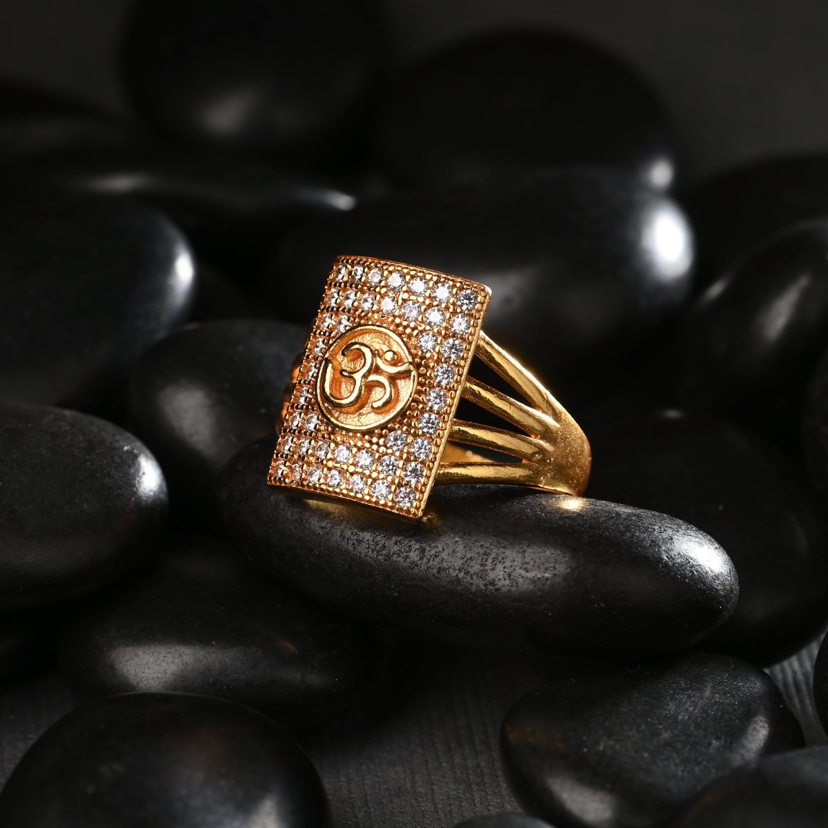 AanyaCentric Gold-Polished American Diamond Ad Ring for Boys & Man | Swadesiicart