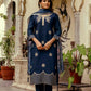 The52 Navy Blue Women's Beautiful Viscose Chanderi Fabric Thread Work Straight Kurta Pant and Dupatta Set - Swadesiicart