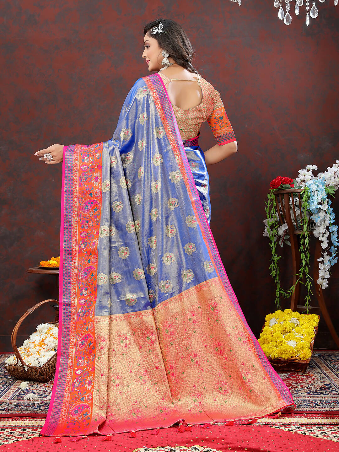 Lorenvalley Fashion Lavender Kanjivaram Silk Woven Design with Zari Weaving Saree - Swadesiicart