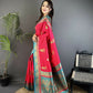 Joban Fashion Hot Pink Banarasi Soft Silk Peacock Butta Work Saree | Swadesiicart