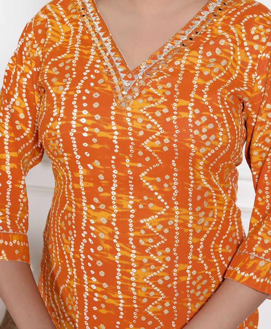 Miravan Womens Yellow Bandhani Printed Straight Kurti - Swadesiicart
