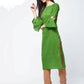 Aniyah Cotton Criss Cross Bell Sleeves Straight Kurta In Green (AN-101A) - Swadesiicart