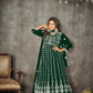 Jyoti Fashion Women's Green Net Embroidered Anarkali Kurta Pant Set With Dupatta | Swadesiicart
